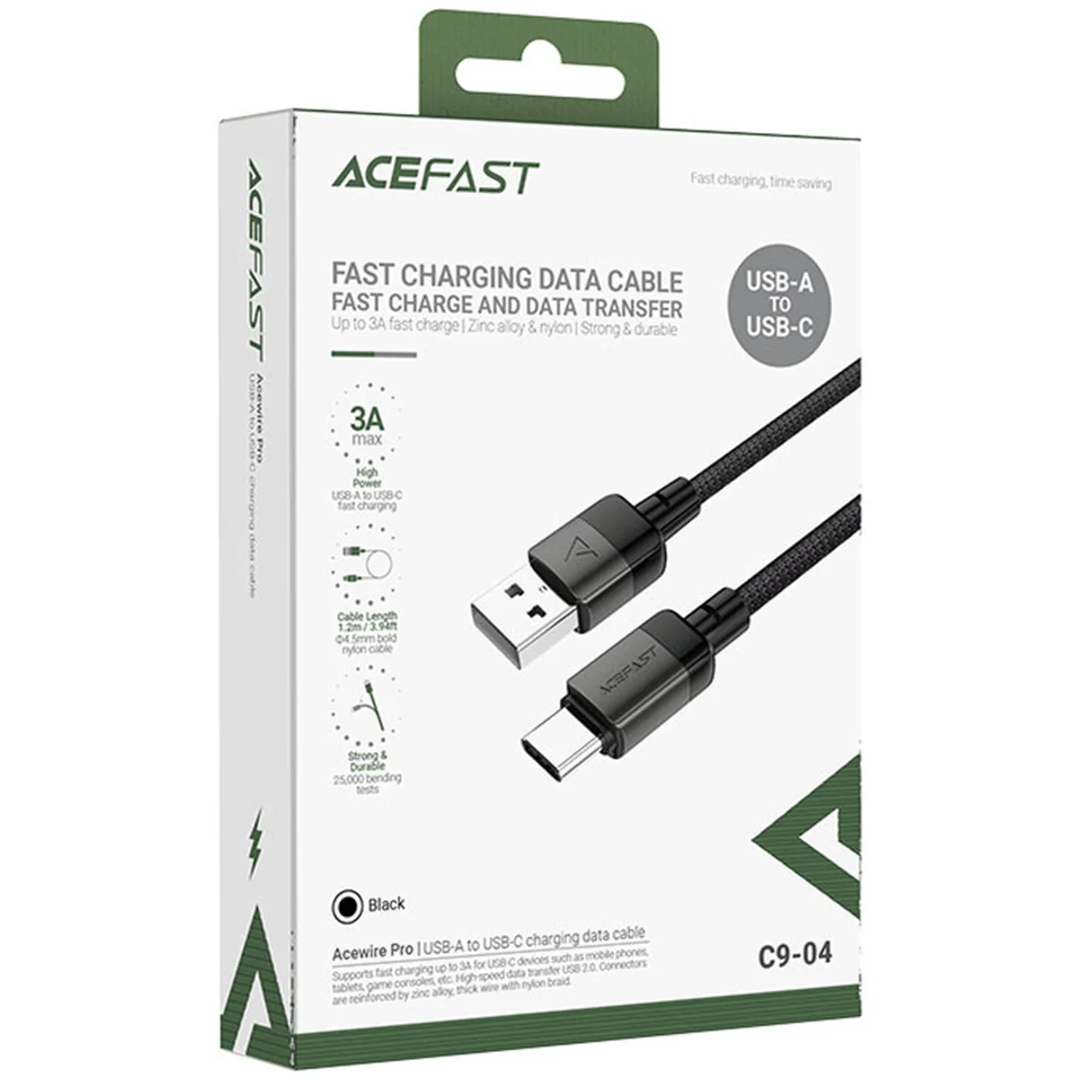 Дата кабель Acefast C9-04 USB to Type-C 3A (1.2m) Black