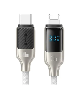 Дата кабель Usams US-SJ741 Digital Display HX Ser. Type-C to Lightning 30W (1.2m) Titanium