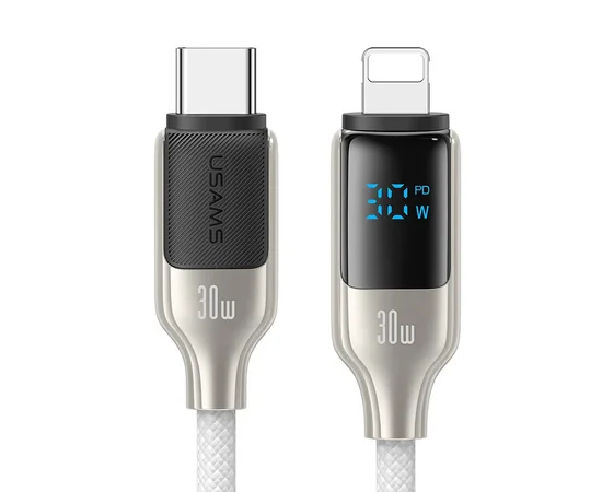 Дата кабель Usams US-SJ741 Digital Display HX Ser. Type-C to Lightning 30W (1.2m) Titanium