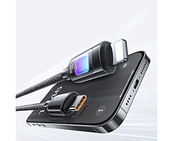 Дата кабель Usams US-SJ749 With Colorful Light TC Ser. Type-C to Lightning 30W (1.2m) Tarnish