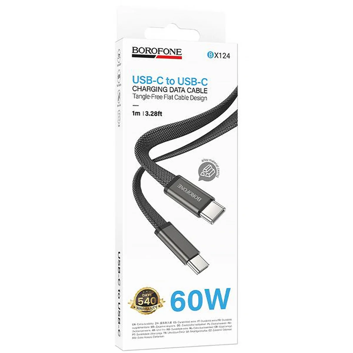 Дата кабель Borofone BX124 Peace Type-C to Type-C 60W (1m) Black