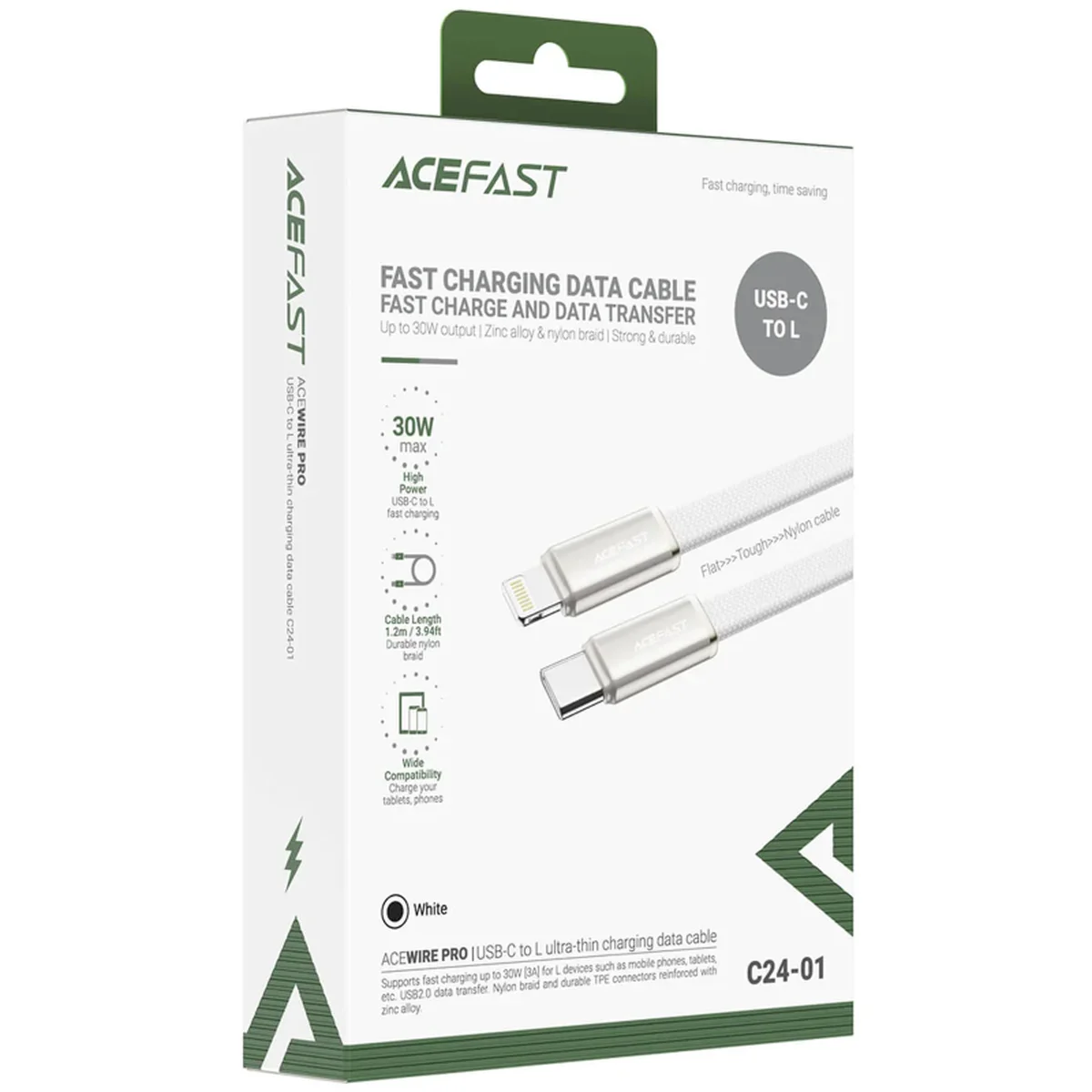 Дата кабель Acefast C24-01 Type-C to Lightning 30W (1.2m) White