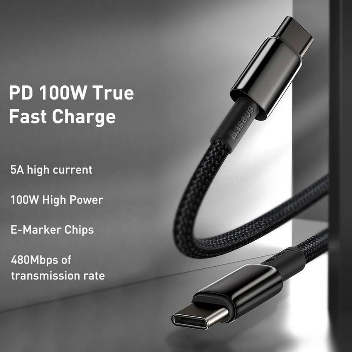 Дата кабель Baseus Tungsten Gold Type-C to Type-C Cable 100W (1m) (CATWJ-01) Чорний