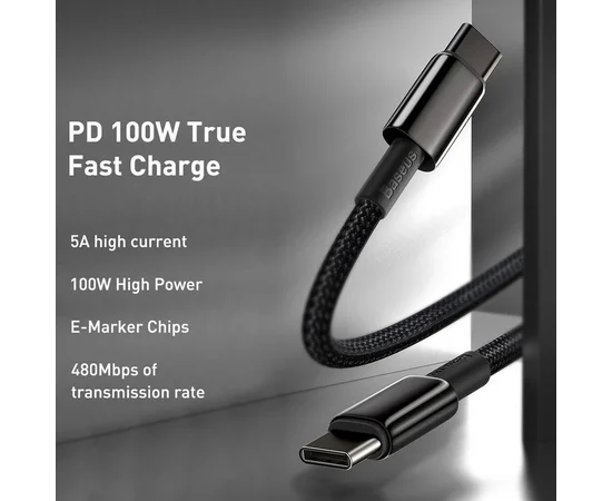 Дата кабель Baseus Tungsten Gold Type-C to Type-C Cable 100W (1m) (CATWJ-01) Черный