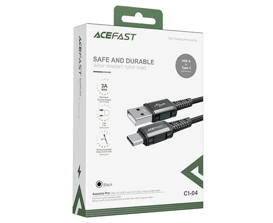 Дата кабель Acefast C1-04 USB to Type-C 3A (1.2m) Black