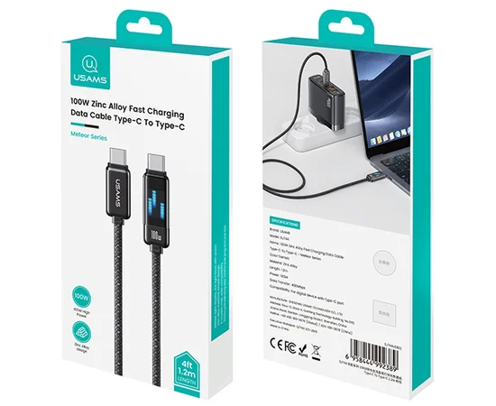 Дата кабель Usams US-SJ744 Meteor Ser. Type-C to Type-C 100W (1.2m) Tarnish