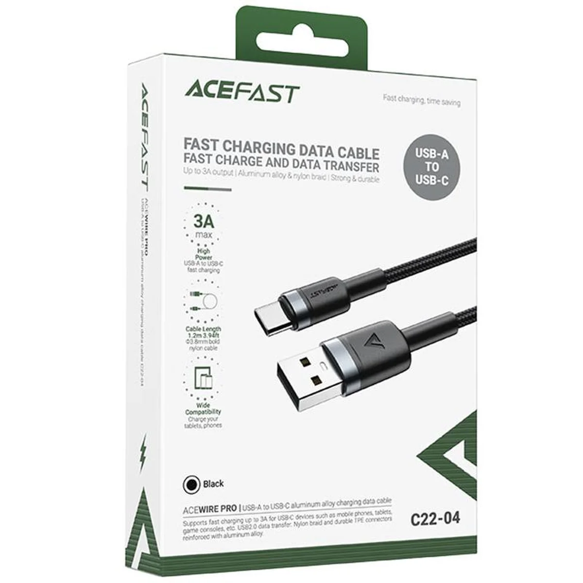 Дата кабель Acefast C22-04 USB to Type-C 60W (1.2m) Black