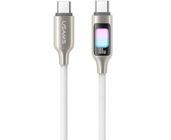 Дата кабель Usams US-SJ750 With Colorful Light TC Ser. Type-C to Type-C 100W (1.2m) Titanium
