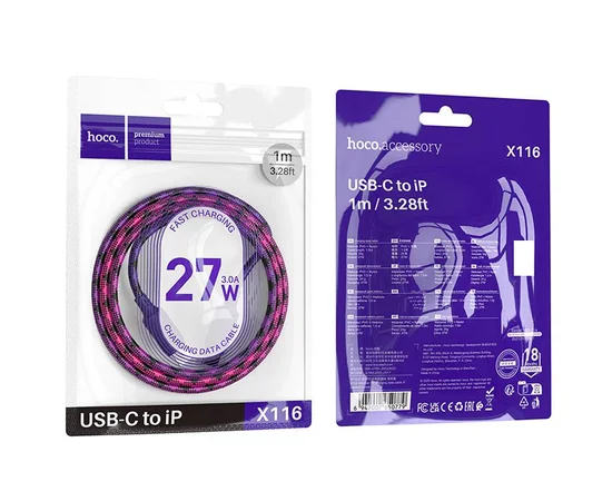 Дата кабель Hoco X116 Meridian Type-C to Lightning 27W (1m) Gradient Purple Mix