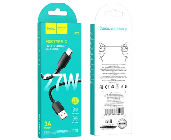Дата кабель Hoco X96 Hyper USB to Type-C 27W (1m) Black