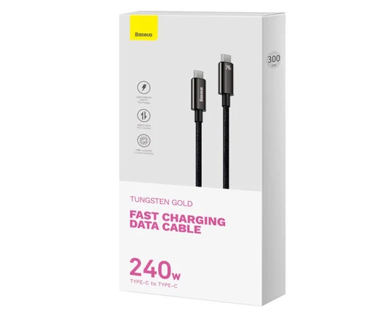 Дата кабель Baseus Tungsten Gold Type-C to Type-C Cable 240W (3m) (CAWJ040020) Black
