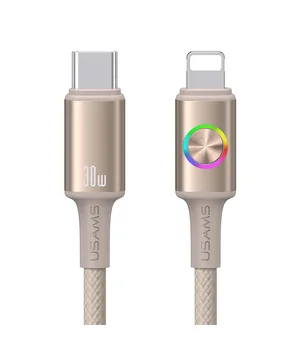 Дата кабель Usams US-SJ753 With Colorful Light Huan Ser. Type-C to Lightning 30W (1.2m) Desert Titanium