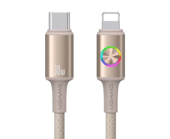 Дата кабель Usams US-SJ753 With Colorful Light Huan Ser. Type-C to Lightning 30W (1.2m) Desert Titanium