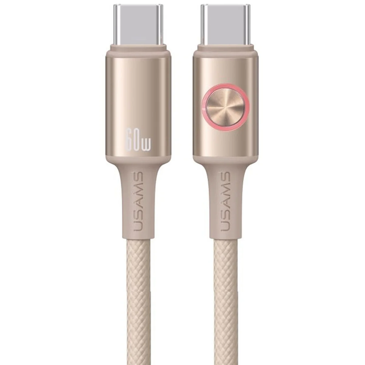 Дата кабель Usams US-SJ752 With Colorful Light Huan Ser. Type-C to Type-C 60W (1.2m) Desert Titanium