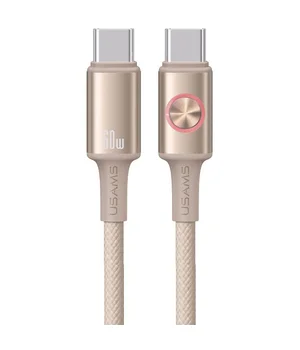 Дата кабель Usams US-SJ752 With Colorful Light Huan Ser. Type-C to Type-C 60W (1.2m) Desert Titanium