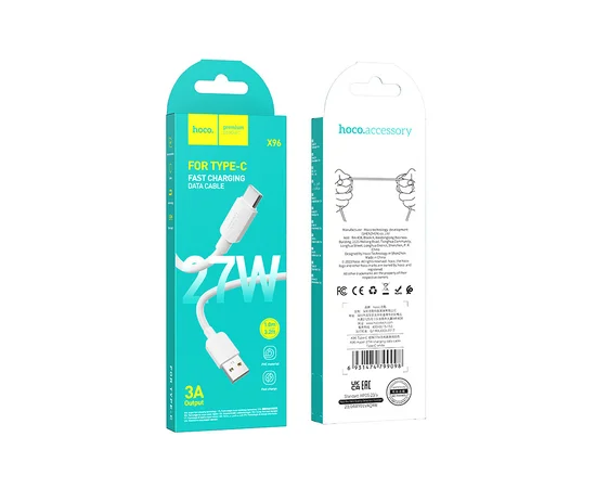 Дата кабель Hoco X96 Hyper USB to Type-C 27W (1m) White