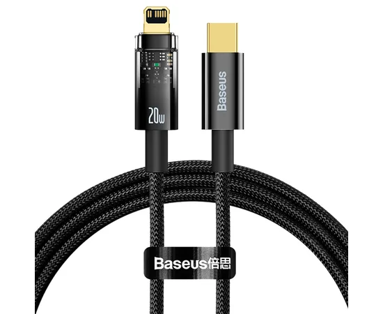 Дата кабель Baseus Explorer Auto Power-Off Fast Charging Type-C to Lightning 20W (1m) (CATS000001) Black