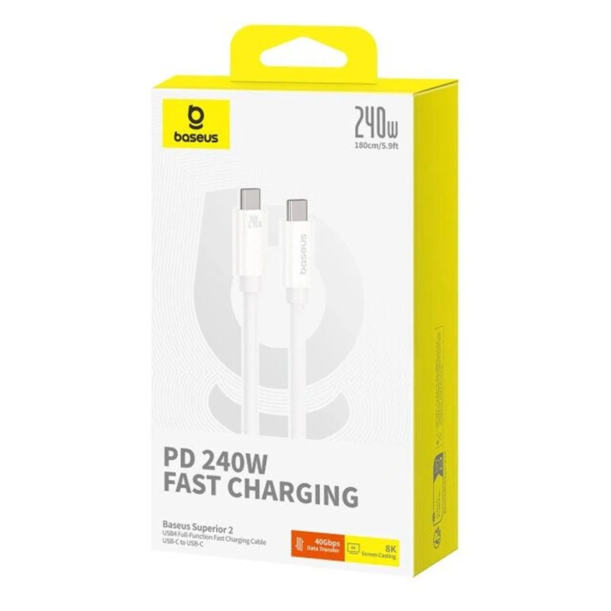 Дата кабель Baseus Superior 2 USB4 Full-Function Type-C to Type-C 240W (1.8m) (P10365200211-05) Moon White