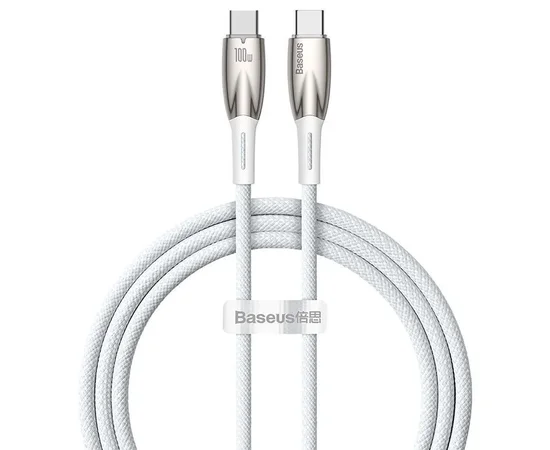 Дата кабель Baseus Glimmer Series Fast Charging Type-C to Type-C 100W 1m (CADH00070) White