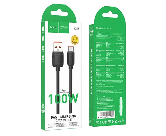 Дата кабель Hoco X115 Surpass USB to Type-C 100W (1m) Black