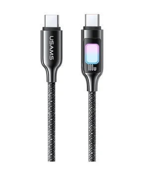 Дата кабель Usams US-SJ750 With Colorful Light TC Ser. Type-C to Type-C 100W (1.2m) Tarnish
