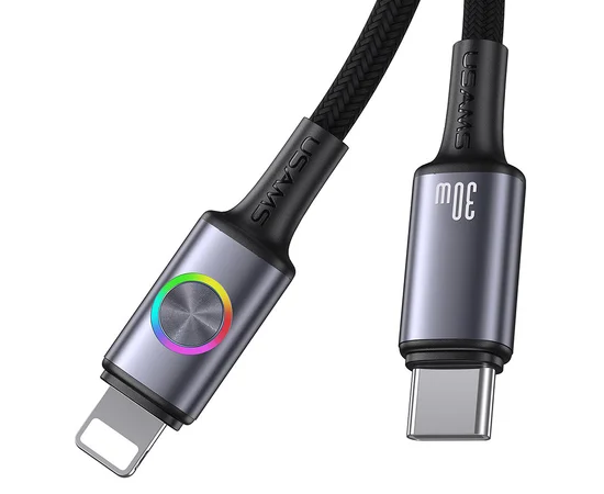 Дата кабель Usams US-SJ753 With Colorful Light Huan Ser. Type-C to Lightning 30W (1.2m) Tarnish