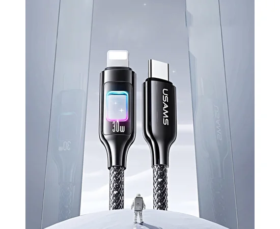 Дата кабель Usams US-SJ749 With Colorful Light TC Ser. Type-C to Lightning 30W (1.2m) Tarnish