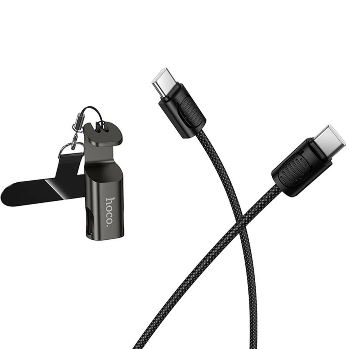 Дата кабель Hoco X126 Experto Type-C to Type-C 60W + Phone Holder & Lanyard (0.35m) Black