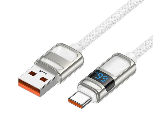 Дата кабель Hoco U137 Line with display USB to Type-C 5A/66W (1.2m) White