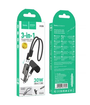 Дата кабель Hoco X126 Experto Type-C to Lightning 30W + Phone Holder & Lanyard (0.35m) Black