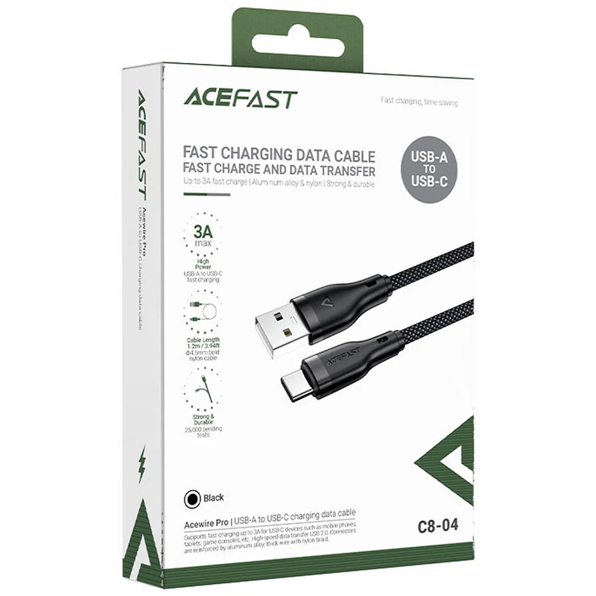 Дата кабель Acefast C8-04 USB to Type-C 3A (1.2m) Black