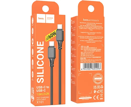 Дата кабель Hoco X101 Assistant 60W Type-C to Type-C (1m) Black
