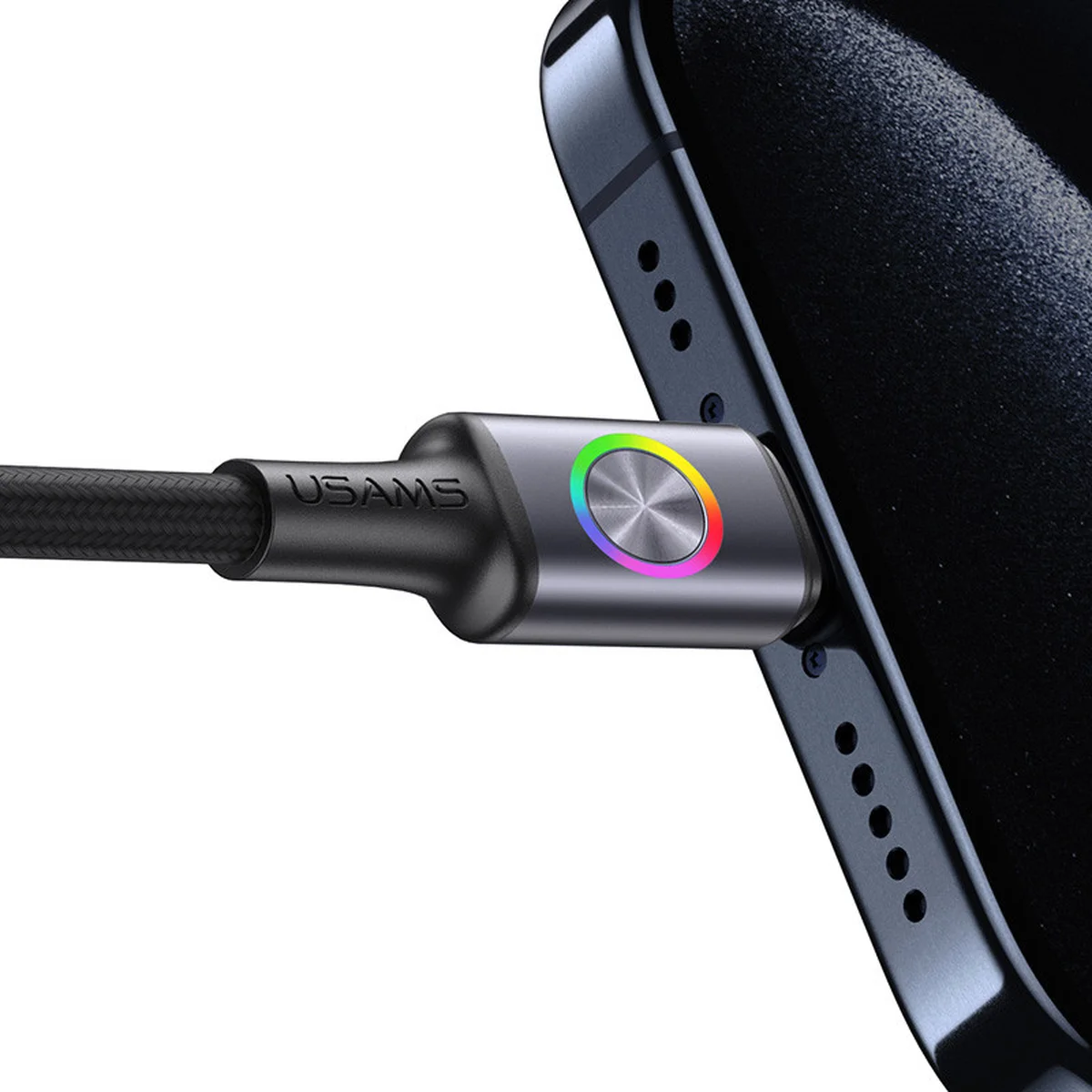 Дата кабель Usams US-SJ753 With Colorful Light Huan Ser. Type-C to Lightning 30W (1.2m) Tarnish