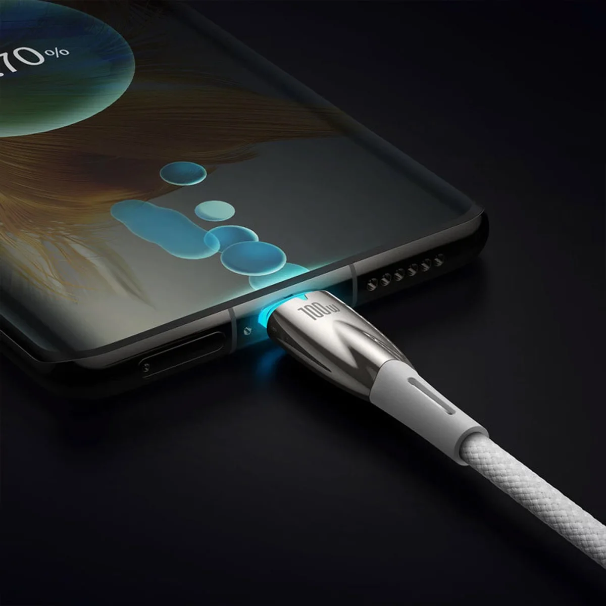 Дата кабель Baseus Glimmer Series Fast Charging Type-C to Type-C 100W 1m (CADH00070) White