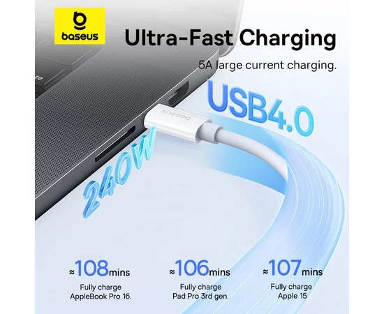 Дата кабель Baseus Superior Series 2 USB4 Full-Function Type-C to Type-C 240W (1m) (P10365200211) Moon White