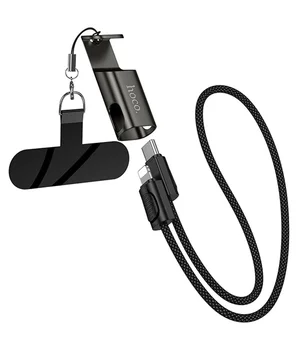 Дата кабель Hoco X126 Experto Type-C to Lightning 30W + Phone Holder & Lanyard (0.35m) Black