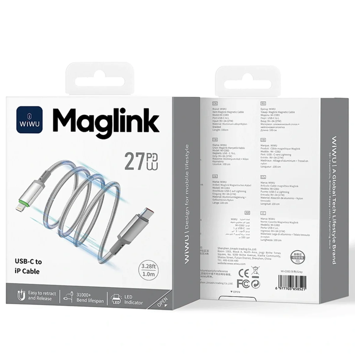 Дата кабель WIWU C083 Maglink Type-C to Lightning 27W (1m) Grey