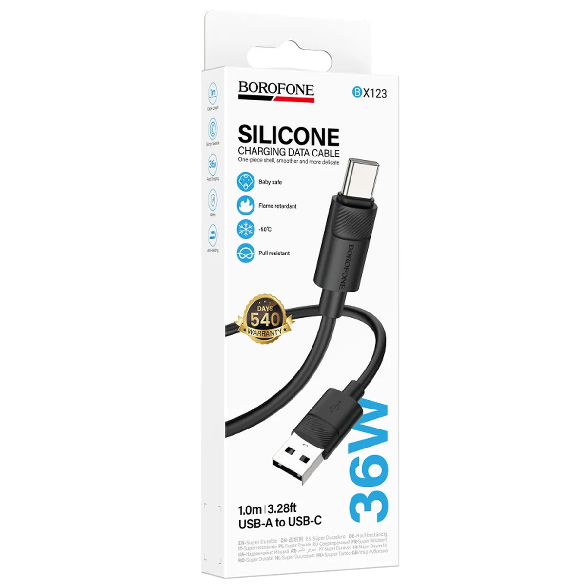 Дата кабель Borofone BX123 Leya USB to Type-C 36W (1m) Black
