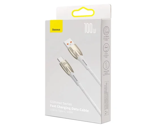 Дата кабель Baseus Glimmer Series Fast Charging Data Cable USB to Type-C 100W 1m (CADH00040) White