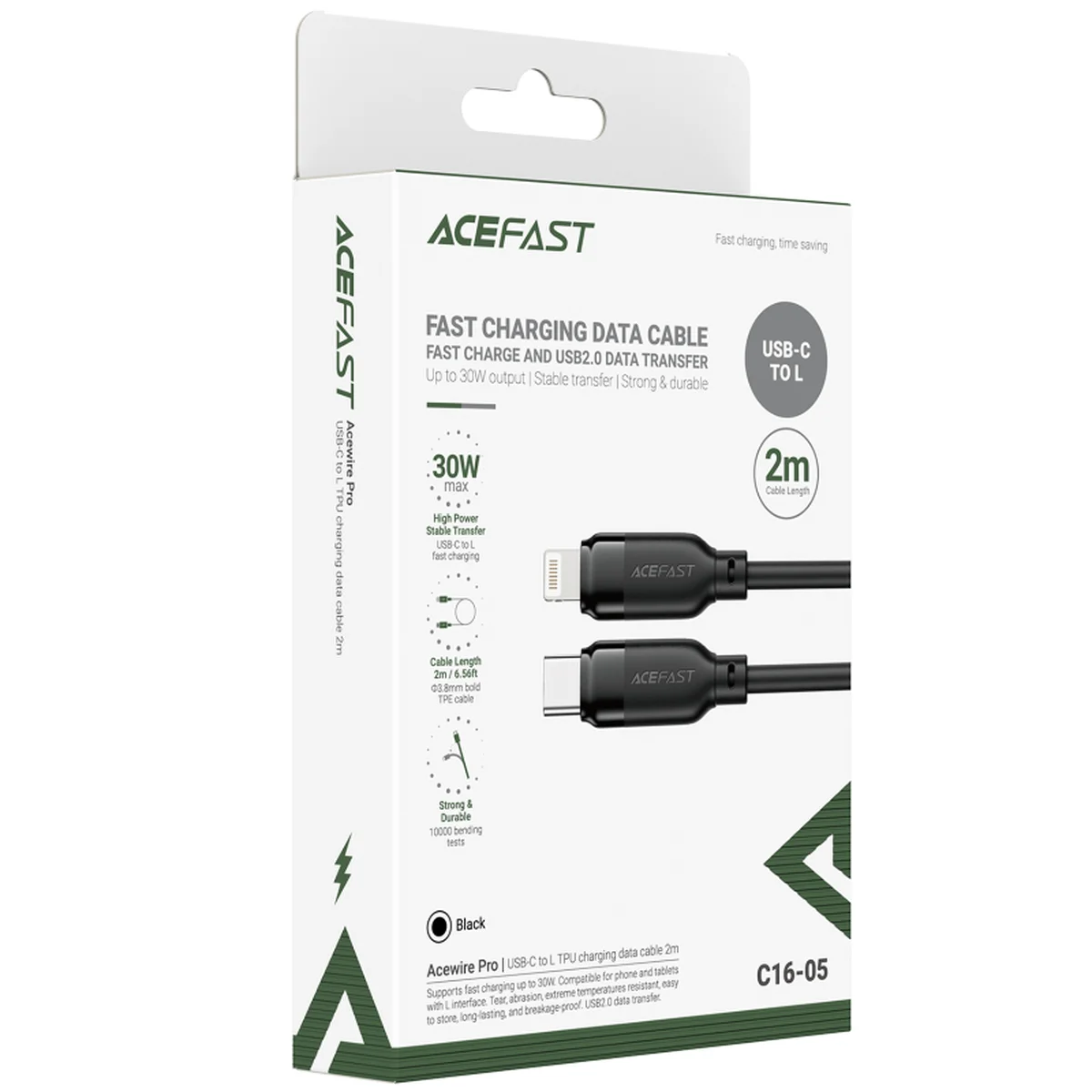 Дата кабель Acefast C16-05 Type-C to Lightning 30W (2m) Black