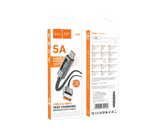 Дата кабель Hoco X112 Favor with display USB to Type-C 5A (1m) Black