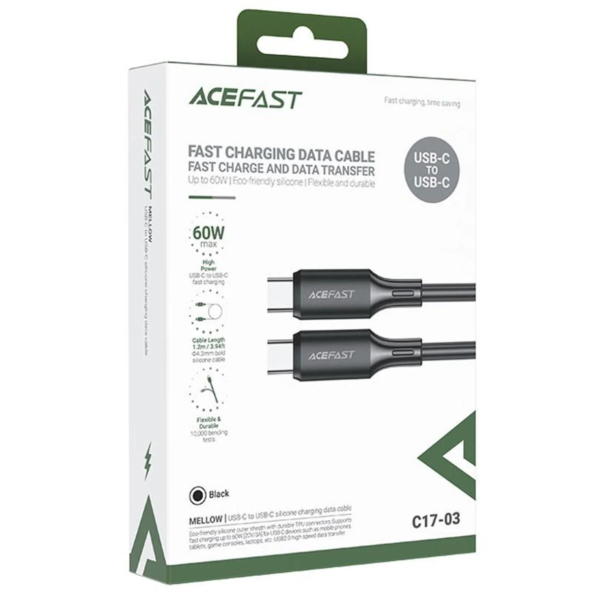 Дата кабель Acefast C17-03 Type-C to Type-C 60W (1.2m) Black