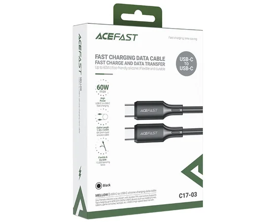 Дата кабель Acefast C17-03 Type-C to Type-C 60W (1.2m) Black