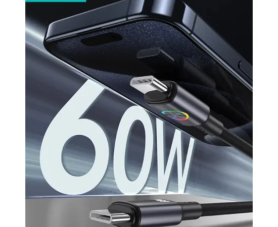 Дата кабель Usams US-SJ752 With Colorful Light Huan Ser. Type-C to Type-C 60W (1.2m) Tarnish