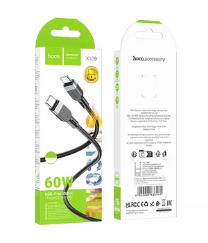 Дата кабель Hoco X109 Energy silicone Type-C to Type-C 60W (1m) Black