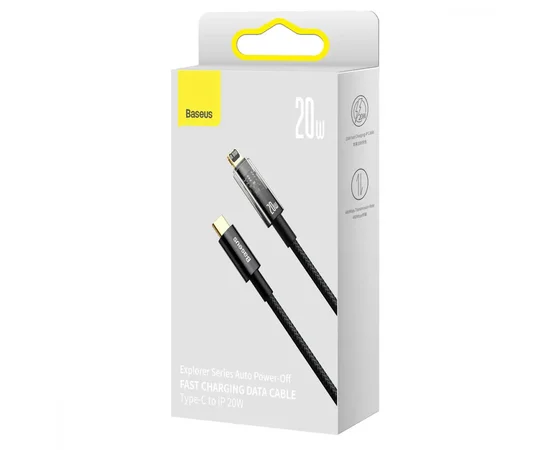 Дата кабель Baseus Explorer Auto Power-Off Fast Charging Type-C to Lightning 20W (1m) (CATS000001) Black