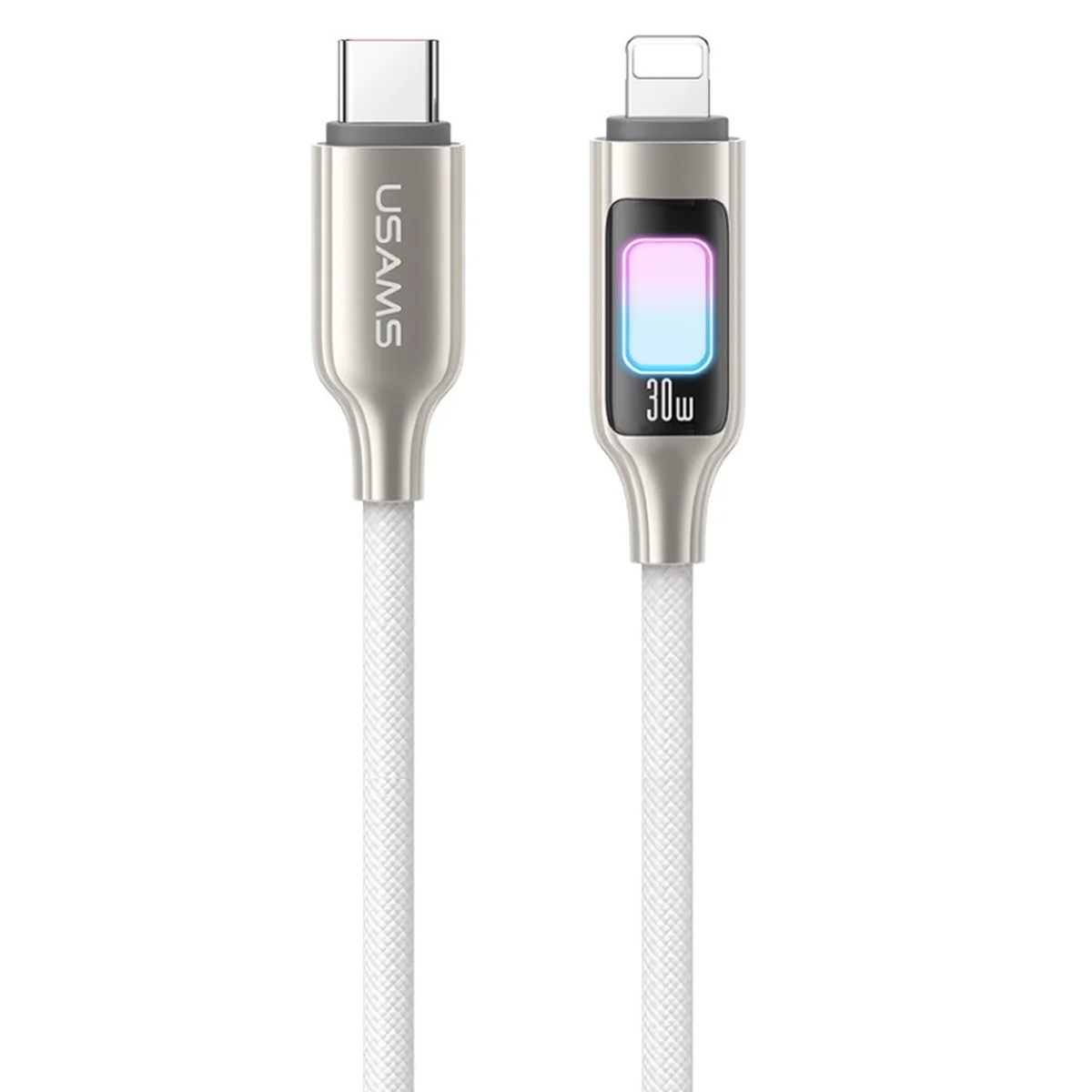 Дата кабель Usams US-SJ749 With Colorful Light TC Ser. Type-C to Lightning 30W (1.2m) Titanium