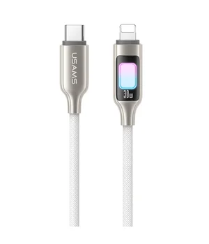 Дата кабель Usams US-SJ749 With Colorful Light TC Ser. Type-C to Lightning 30W (1.2m) Titanium