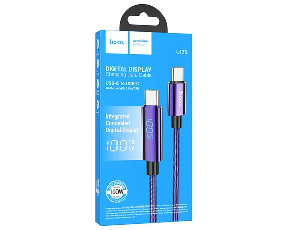 Дата кабель Hoco U125 Benefit 100W Type-C to Type-C (1.2m) Purple