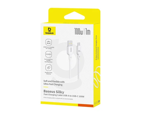Дата кабель Baseus Silky Series OS Fast Charging USB to Type-C 100W (1m) (P10377703) Moon White